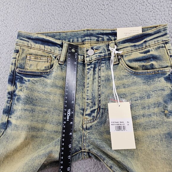 mnml Jeans Mens 31 Blue X146 Stretch Denim Distressed Slim Fit - Picture 9 of 16